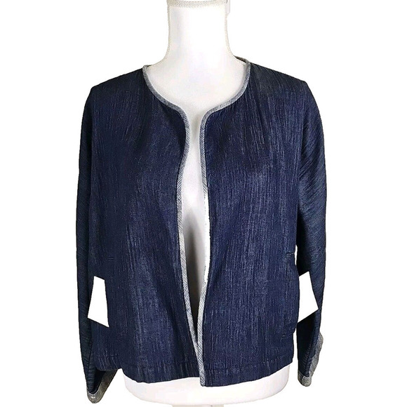 Eileen Fisher ~Woman Size XS/TP~ Blue Denim Cardigan Open Front Cotton Jacket. - Picture 1 of 9